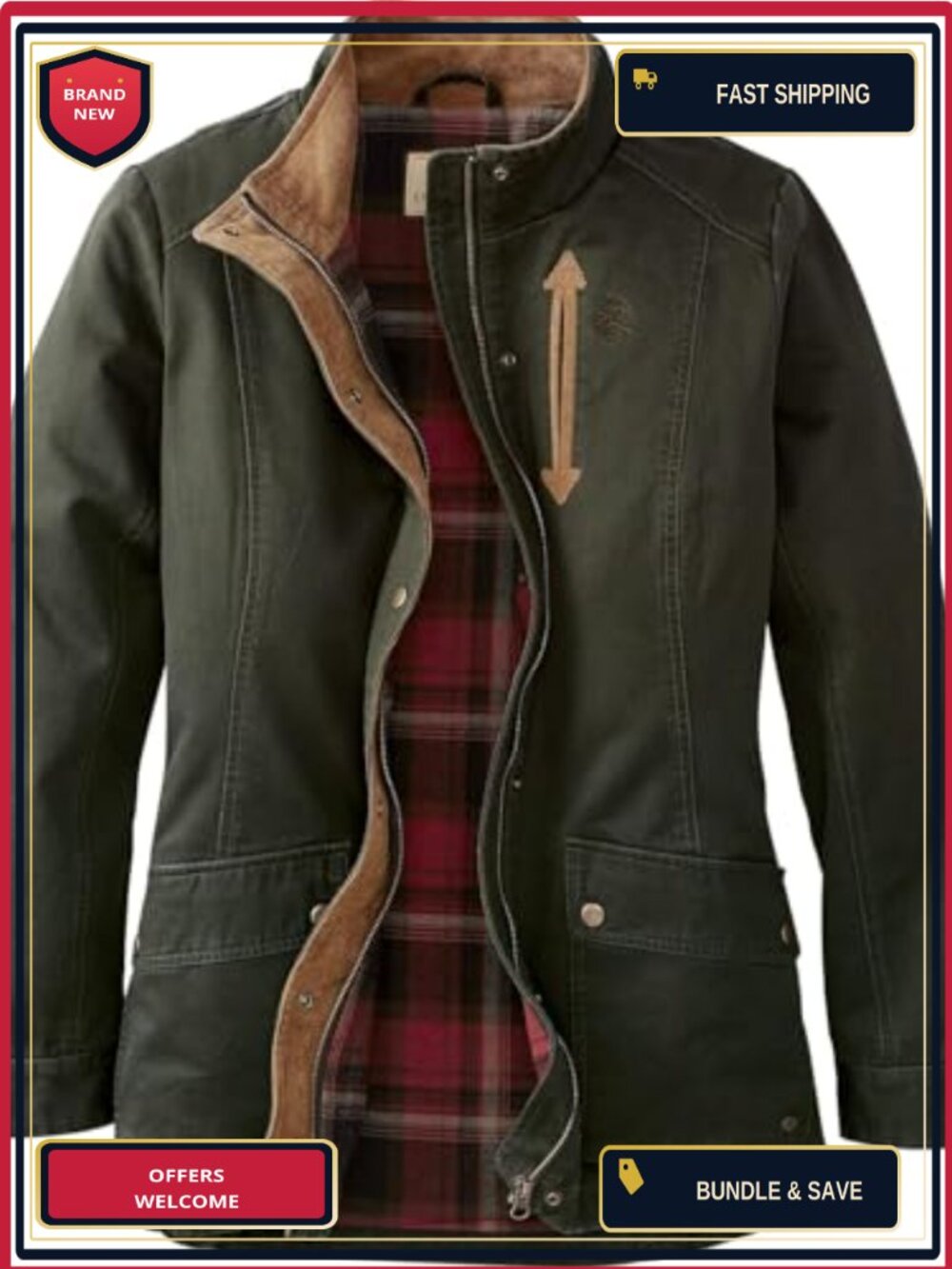 Waxed Cotton Shirt Jacket Flannel Lined Long Sleeve